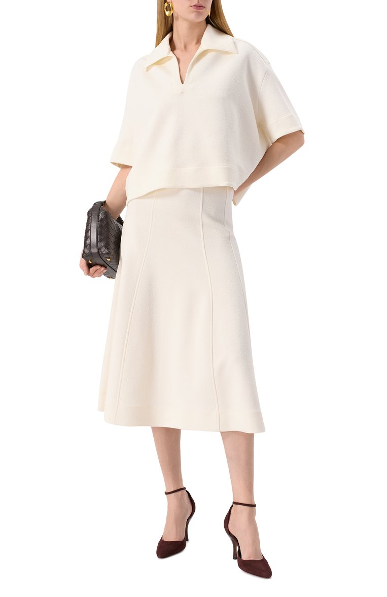 Женская юбка JIL SANDER кремового цвета, арт. J02MA0258/J20232 | Фото 2 (Материал внешний: Вискоза, Синтетический материал; Длина Ж (юбки, платья, шорты): Миди; Стили: Минимализм; Кросс-КТ: костюм)