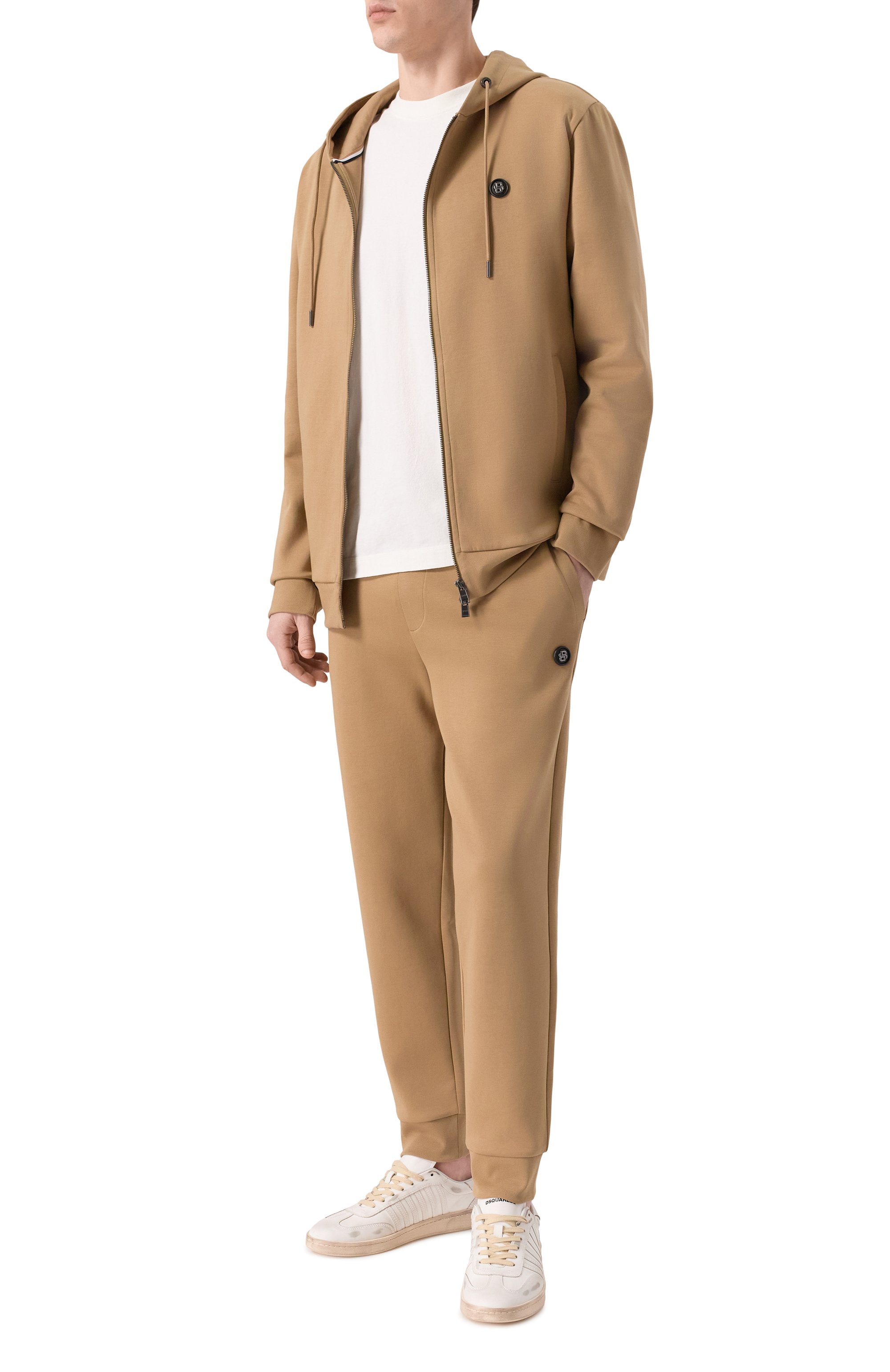 Хлопковые джоггеры BOSS темно-бежевого цвета по цене 26950 руб., арт. 50555853, фото 2 Хлопковые джоггеры BOSS, арт. 50555853, фото 2