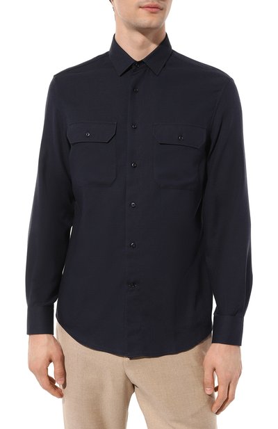 Рубашка из хлопка и кашемира BRUNELLO CUCINELLI темно-синего цвета по цене 74600 руб., арт. MY6120626, фото 3 Рубашка из хлопка и кашемира BRUNELLO CUCINELLI, арт. MY6120626, фото 3