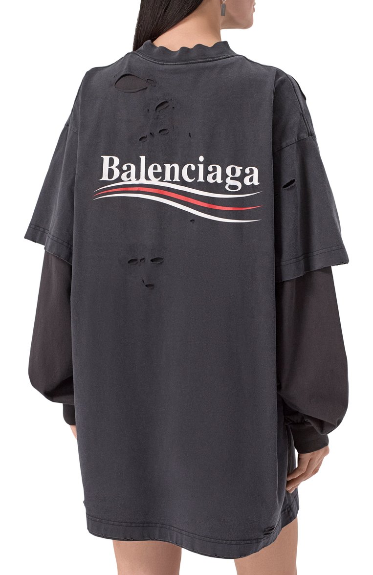 Женская хлопковый лонгслив BALENCIAGA черного цвета, арт. 818555/TRVK8 | Фото 4 (Рукава: Длинные; Материал внешний: Хлопок; Стили: Гранж; Принт: С принтом; Длина (для топов): Удлиненные; Автоматизация ТО: Проставлено; Автоматизация состава: Проставлено)
