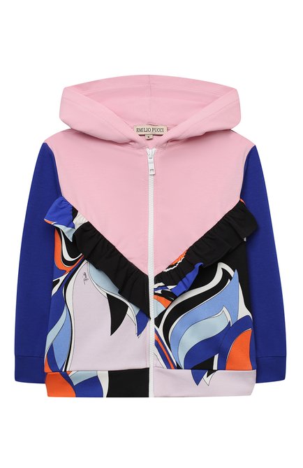 Детский хлопковая толстовка EMILIO PUCCI разноцветного цвета, арт. 9N4070/NE020/5-8 | Фото 1 (Рукава: Длинные; Материал внешний: Хлопок; Девочки Кросс-КТ: Толстовка-одежда; Ростовка одежда: 6 лет | 116 см)