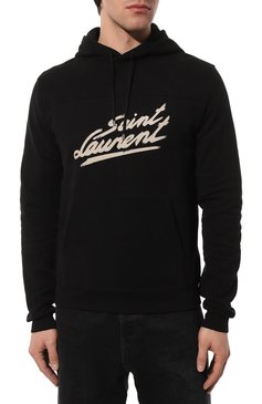 Мужской хлопковое худи SAINT LAURENT черного цвета, арт. 677263/YBVB21095 | Фото 3 (Рукава: Длинные; Длина (для топов): Стандартные; Принт: С принтом; Мужское Кросс-КТ: Худи-одежда; Материал сплава: Проставлено; Нос: Не проставлено; Материал внешний: Хлопок; Стили: Спорт-шик; Драгоценные камни: Проставлено)