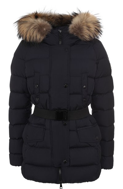 Женский стеганый пуховик с поясом и меховой отделкой капюшоном MONCLER, арт. C2-093-46877-25-68065