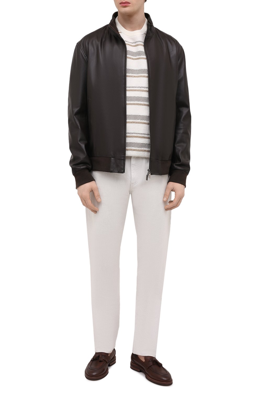 Кожаный бомбер GIMO'S темно-коричневого цвета по цене 58350 руб., арт. 21PE.1.090.62/58-60, фото 2 Кожаный бомбер GIMO'S, арт. 21PE.1.090.62/58-60, фото 2