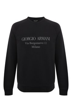 Мужской хлопковый свитшот GIORGIO ARMANI темно-синего цвета, арт. 3GSM81/SJSXZ | Фото 1 (Рукава: Длинные; Длина (для топов): Стандартные; Принт: С принтом; Мужское Кросс-КТ: свитшот-одежда; Материал сплава: Проставлено; Материал внешний: Хлопок; Драгоценные камни: Проставлено; Стили: Кэжуэл)