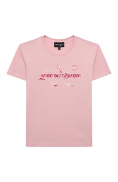 Детская хлопковая футболка EMPORIO ARMANI розового цвета, арт. 6R3T01/3J52Z | Фото 1 (Девочки Кросс-КТ: футболка-одежда; Рукава: Короткие; Материал сплава: Проставлено; Материал внешний: Хлопок; Драгоценные камни: Проставлено)