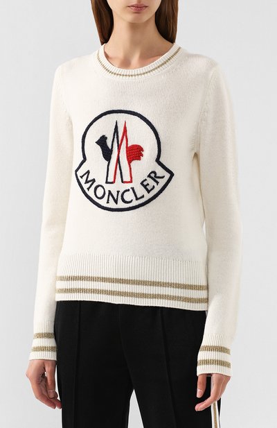 Пуловер из смеси шерсти и кашемира MONCLER белого цвета по цене 39300 руб., арт. E2-093-90556-50-A9234, фото 3 Пуловер из смеси шерсти и кашемира MONCLER, арт. E2-093-90556-50-A9234, фото 3