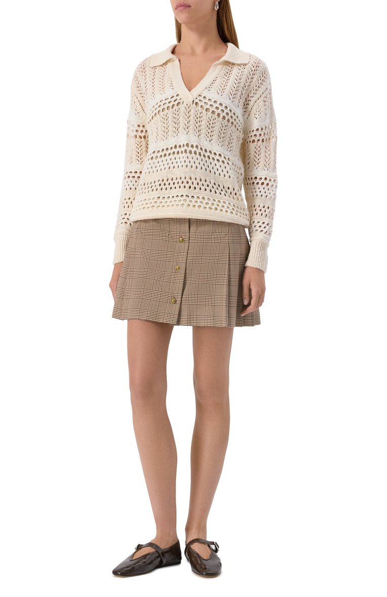Ж�енская юбка из хлопка и шерсти THE KOOPLES бежевого цвета, арт. FJUP30030K | Фото 2 (Материал внешний: Шерсть, Хлопок; Длина Ж (юбки, платья, шорты): Мини; Стили: Ретро; Автоматизация ТО: Проставлено; Автоматизация состава: Проставлено; Материал подклада: Синтетический материал)
