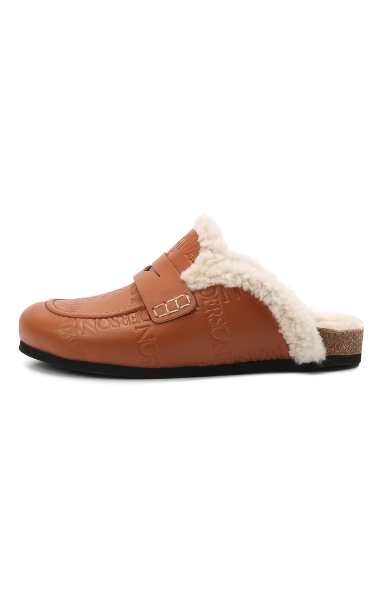 Женские кожаные сабо JW ANDERSON коричневого цвета, арт. ANW36016G/15007 | Фото 4 (Материал утеплителя: Натуральный мех; Каблук высота: Без каблука; Каблук тип: Устойчивый; Подошва: Платформа; Материал внешний: Натуральная кожа)