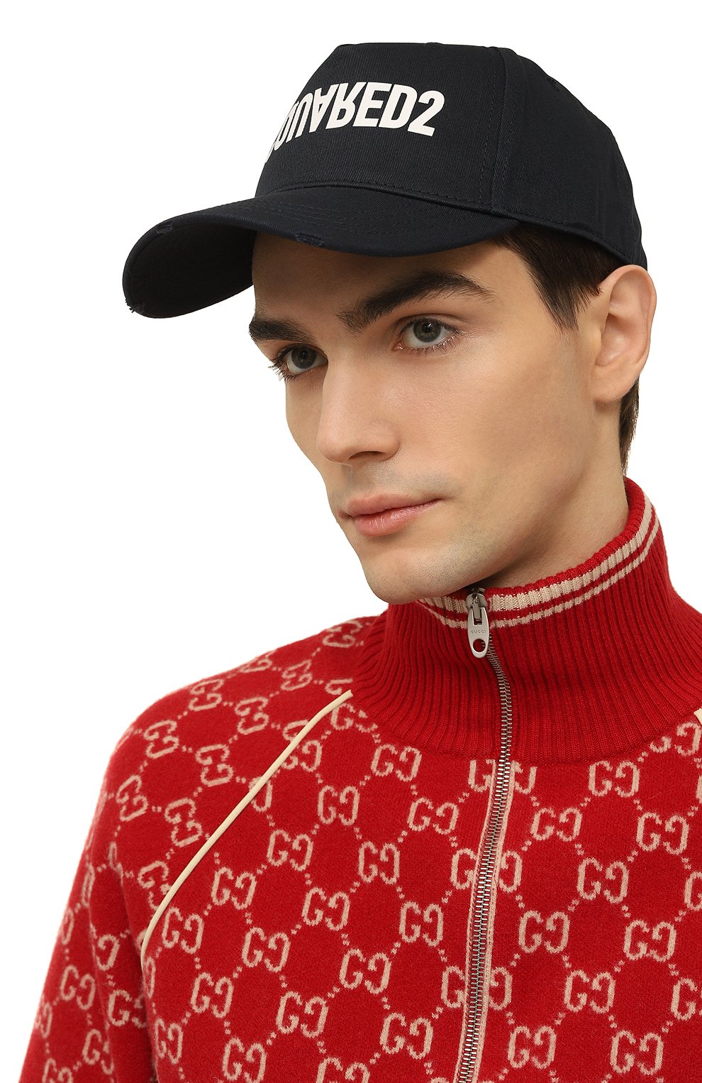 Хлопковая бейсболка DSQUARED2 темно-синего цвета по цене 21950 руб., арт. BCM0658 05C00001, фото 2 Хлопковая бейсболка DSQUARED2, арт. BCM0658 05C00001, фото 2