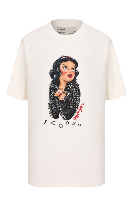 Женская хлопковая футболка DOMREBEL белого цвета, арт. DREAMING/T-SHIRT | Фото 1 (Материал внешний: Хлопок; Драгоценные камни: Проставлено; Длина (для топов): Стандартные; Материал сплава: Проставлено; Рукава: Короткие)