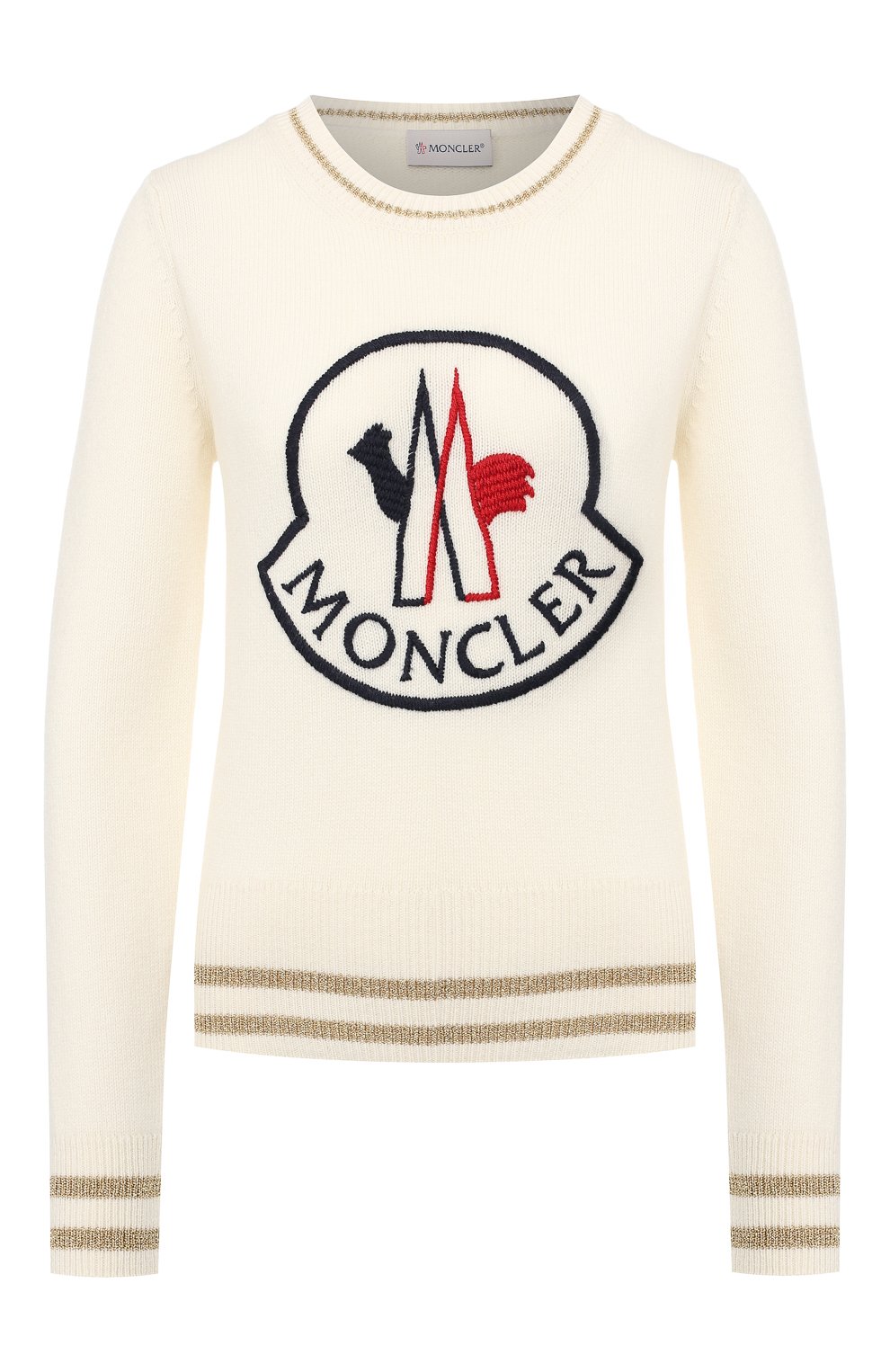 Пуловер из смеси шерсти и кашемира MONCLER белого цвета по цене 39300 руб., арт. E2-093-90556-50-A9234, фото 1 Пуловер из смеси шерсти и кашемира MONCLER, арт. E2-093-90556-50-A9234, фото 1