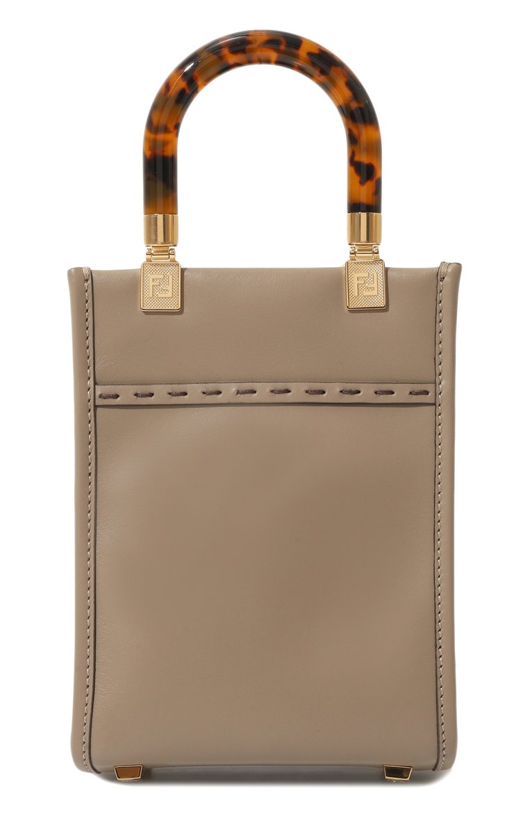 Женская сумка sunshine mini FENDI коричневого цвета, арт. 8BS051 ABVL | Фото 6 (Драгоценные камни: Проставлено; Ремень/цепочка: На ремешке; Материал сплава: Проставлено; Материал: Натуральная кожа; Размер: mini)