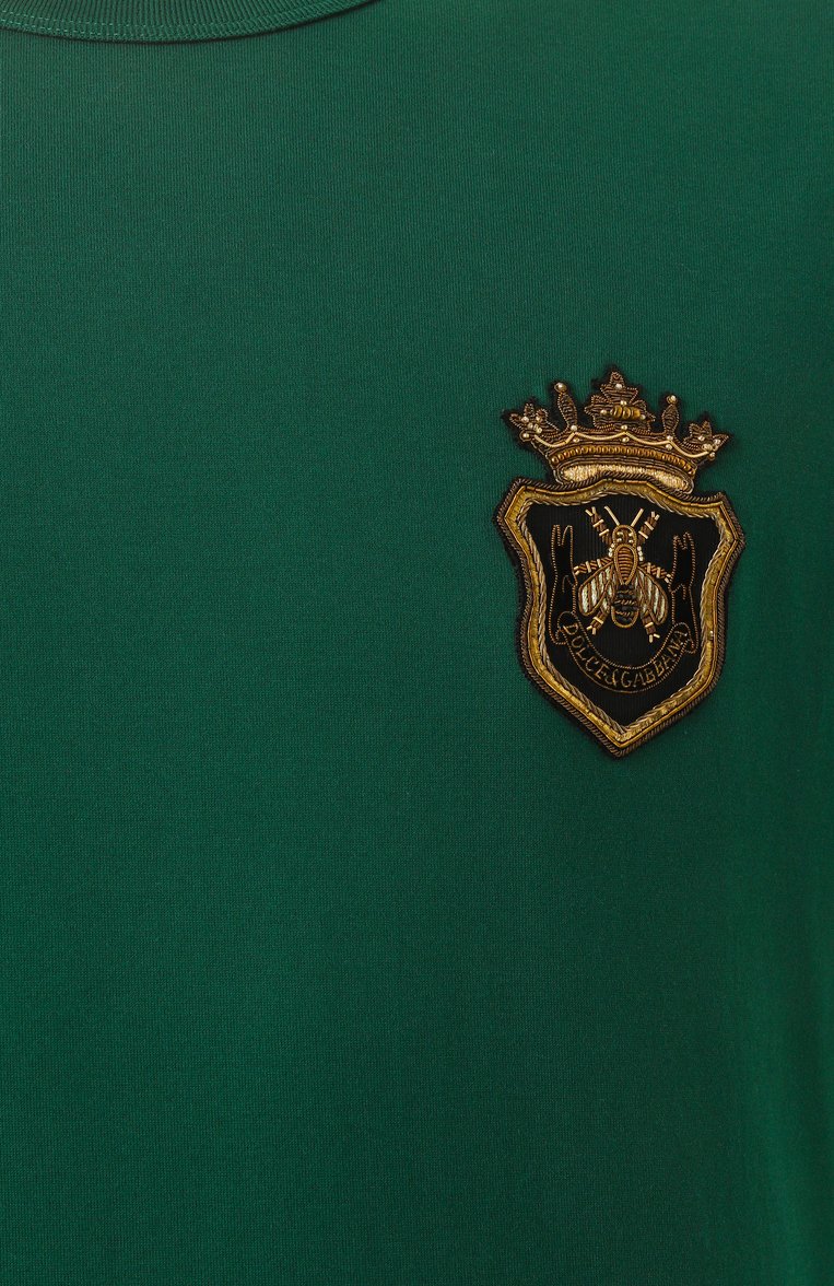 Мужская хлопковая футболка DOLCE & GABBANA зеленого цвета, арт. G8PV1Z/G704C | Фото 6 (Длина (для топов): Стандартные; Материал внешний: Хлопок; Рукава: Короткие; Материал сплава: Проставлено; Драгоценные камни: Проставлено; Принт: Без принта; Стили: Кэжуэл; Кросс-КТ: Джерси; Мужское Кросс-КТ: Футболка-одежда)