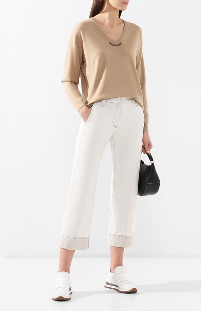 Пуловер из смеси шерсти и кашемира BRUNELLO CUCINELLI бежевого цвета по цене 140500 руб., арт. M16166702, фото 2 Пуловер из смеси шерсти и кашемира BRUNELLO CUCINELLI, арт. M16166702, фото 2