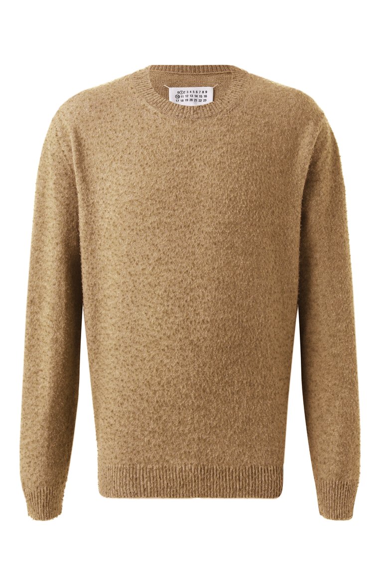 Мужской джемпер из хлопка и шерсти MAISON MARGIELA бежевого цвета, арт. S50HL0033/M13108 | Фото 1 (Материал внешний: Шерсть, Хлопок; Принт: Без принта; Вырез: Круглый; Стили: Кэжуэл; Мужское Кросс-КТ: Джемперы; Женское Кросс-КТ: Пуловер-одежда; Длина (для топов): Стандартные; Автоматизация ТО: Проставлено; Рукава: Длинные; Автоматизация состава: Проставлено; Детали: Без декора)