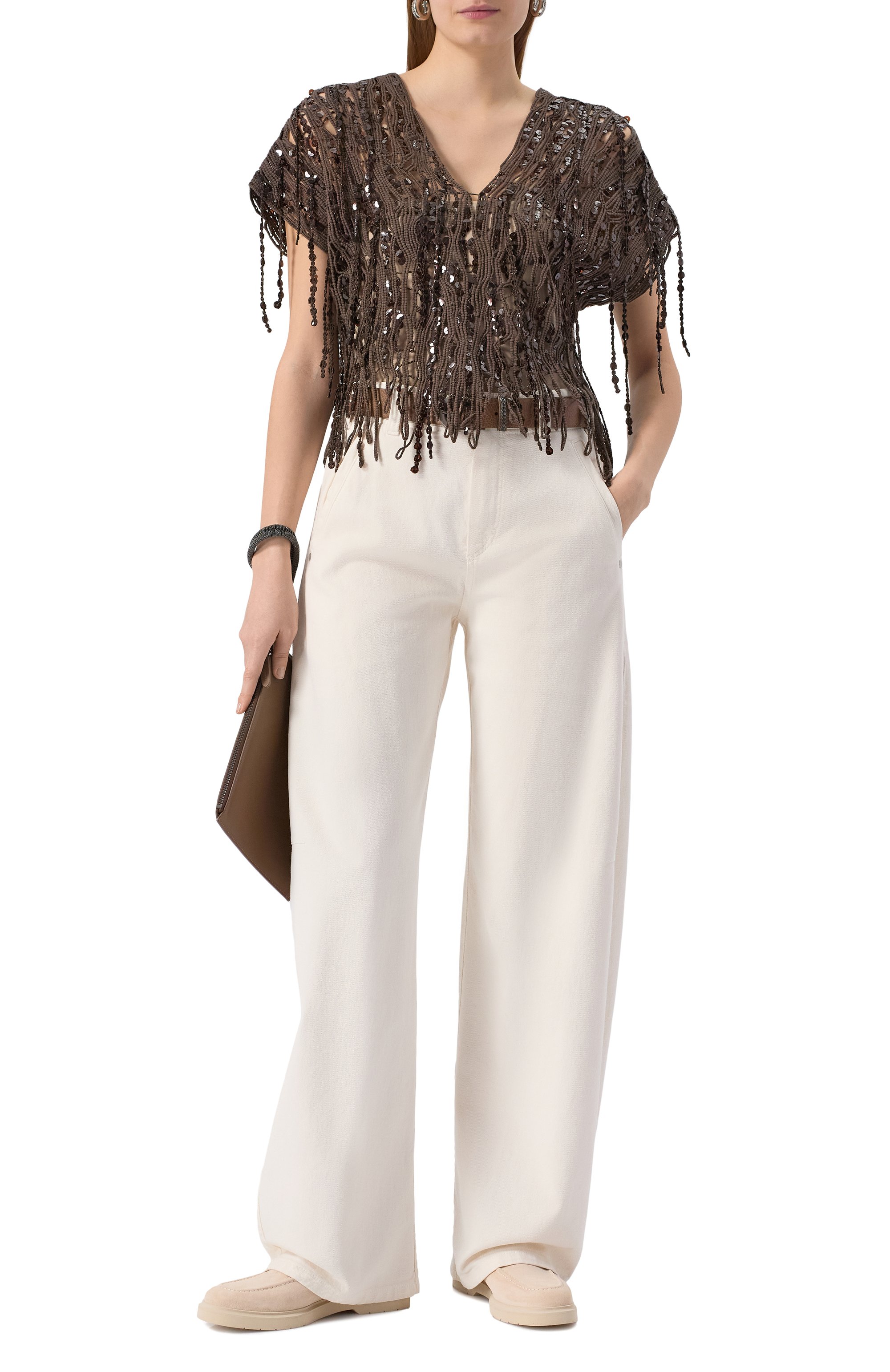 Хлопковый топ с отделкой пайетками BRUNELLO CUCINELLI, арт. M38R18602, фото 2