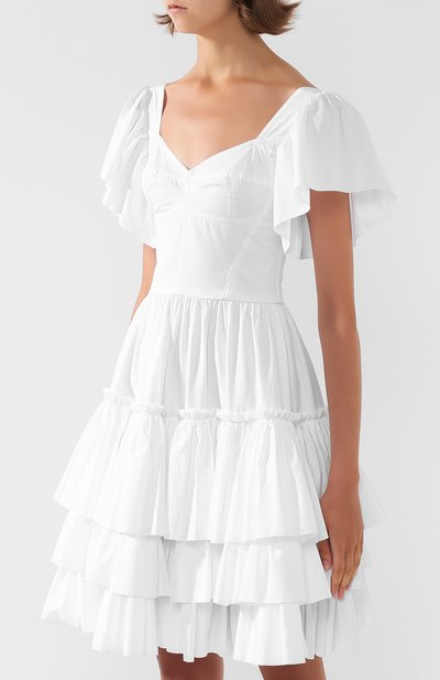 Приталенное хлопковое мини-платье с оборками DOLCE & GABBANA белого цвета по цене 183000 руб., арт. F6A7MT/FU5GK, фото 3 Приталенное хлопковое мини-платье с оборками DOLCE & GABBANA, арт. F6A7MT/FU5GK, фото 3