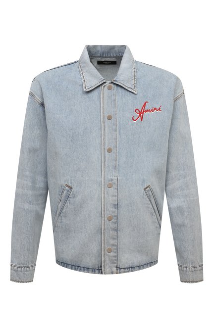 Мужская хлопковая сорочка AMIRI голубого цвета, арт. AMDNLS1002 | Фото 1 (Длина (для топов): Стандартные; Материал сплава: Проставлено; Материал внешний: Хлопок; Драгоценные камни: Проставлено; Рукава: Длинные)
