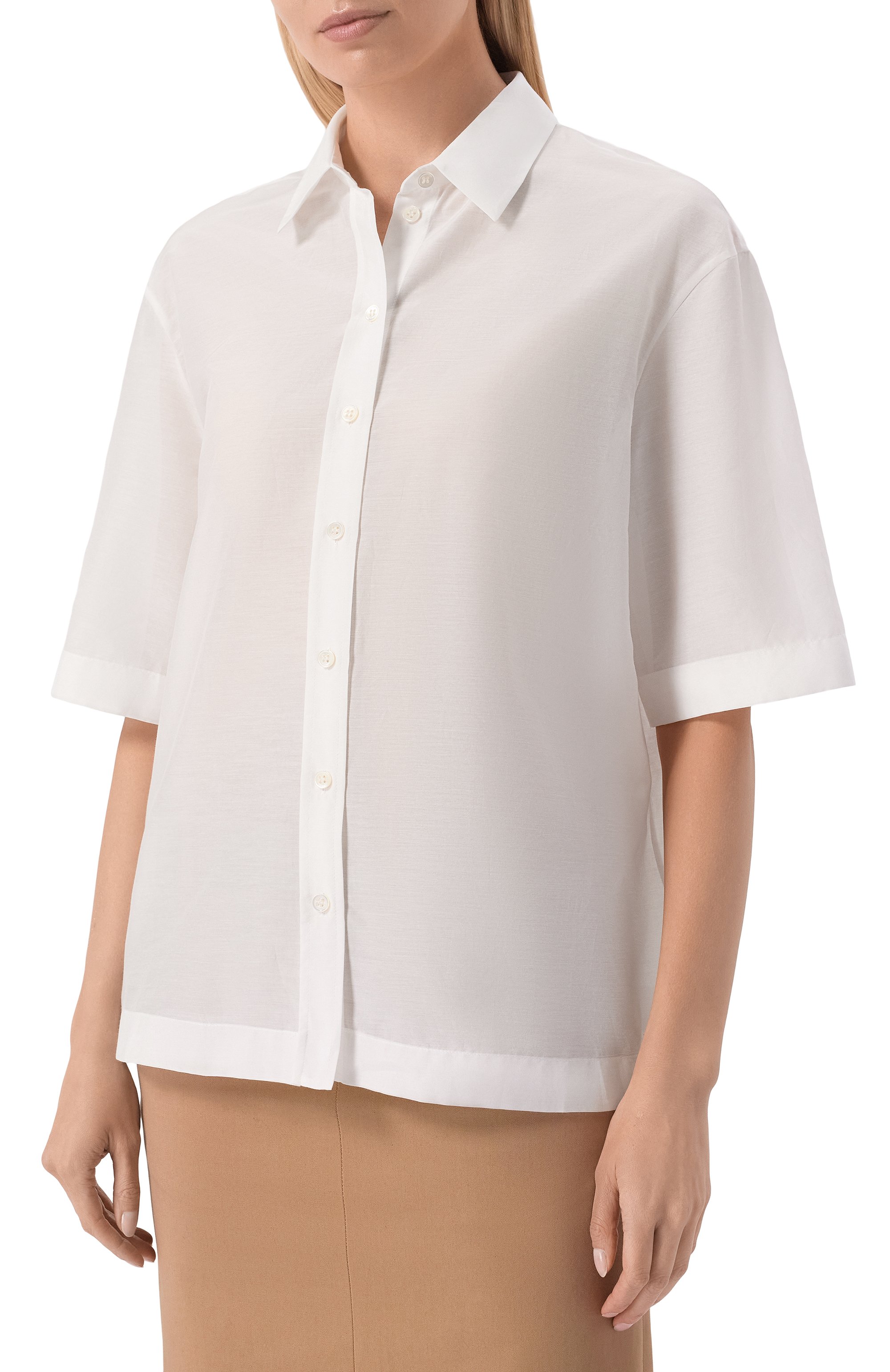 Рубашка из хлопка и шелка 12 STOREEZ бежевого цвета по цене 15000 руб., арт. 137701, фото 3 Рубашка из хлопка и шелка 12 STOREEZ, арт. 137701, фото 3