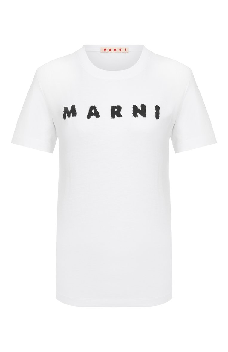 Женская хлопковая футболка MARNI белого цвета, арт. THJE0293P8/USCX42 | Фото 1 (Длина (для топов): Стандартные; Принт: С принтом; Стили: Кэжуэл; Материал внешний: Хлопок; Рука�ва: Короткие)
