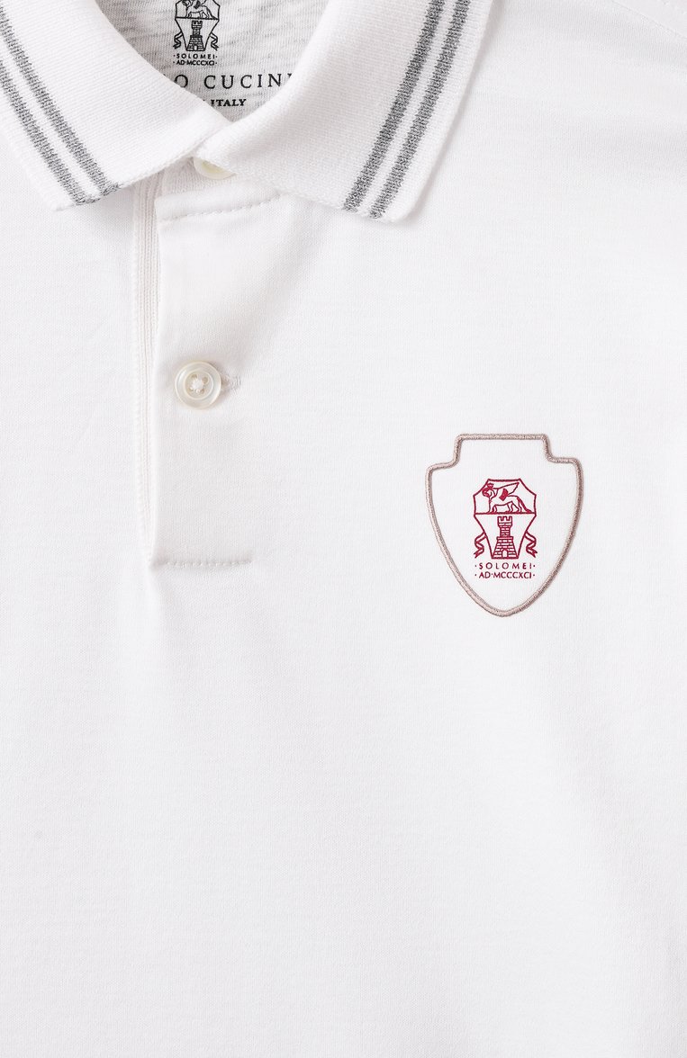 Детское хлопковое поло BRUNELLO CUCINELLI белого цвета, арт. B0B13917TC | Фото 3 (Рукава: Короткие; Материал внешний: Хлопок; Автоматизация состава: Проставлено; Автоматизация ТО: Проставлено; Ростовка одежда: 12 лет | 152 см, 13 - 15 лет | 158 �см)