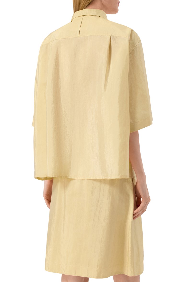 Женская рубашка JIL SANDER желтого цвета, арт. J40DL0167/J70003 | Фото 4 (Длина (для топов): Стандартные; Материал внешний: Синтетический материал, Шелк; Рукава: Короткие; Стили: Кэжуэл; Принт: Без принта; Кросс-КТ: костюм; Женское Кросс-КТ: Рубашка-одежда; Автоматизация ТО: Проставлено; Автоматизация состава: Проставлено)