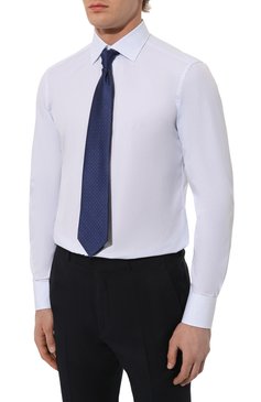 Мужская хлопковая сорочка ZEGNA голубого цвета, арт. 701523A7/9MS0JI | Фото 3 (Драгоценные камни: Проставлено; Материал внешний: Хлопок; Рукава: Длинные; Материал сплава: Проставлено; Длина (для топов): Стандартные; Рубашки М: Regular Fit; Манжеты: На пуговицах; Воротник: Кент; Случай: Формальный; Принт: Клетка; Стили: Классический)