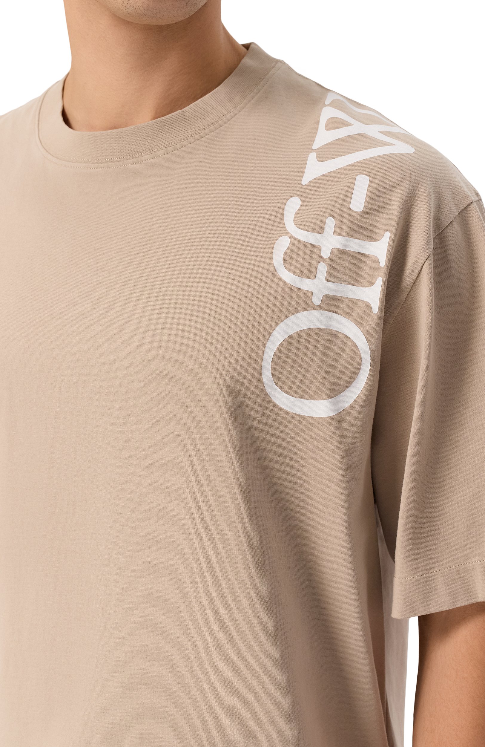 Хлопковая футболка OFF-WHITE бежевого цвета по цене 39800 руб., арт. 0MAA120F26JER0100, фото 5 Хлопковая футболка OFF-WHITE, арт. 0MAA120F26JER0100, фото 5