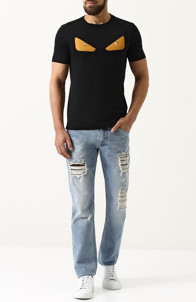 Хлопковая футболка с отделкой bag bugs FENDI, арт. FY0722 94T, фото 2