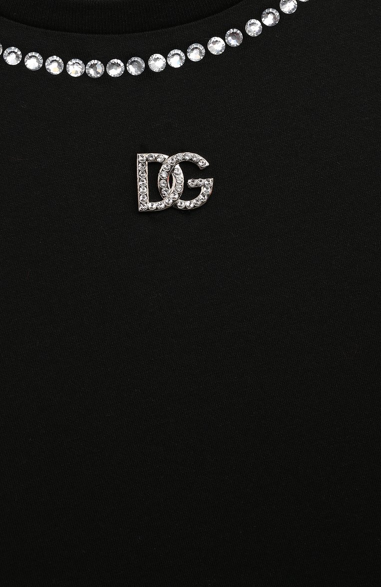Детская хлопковая футболка DOLCE & GABBANA черного цвета, арт. L5JTKT/G7K5Q/2-6 | Фото 3 (Драгоценные камни: Проставлено; Материал внешний: Хлопок; Рукава: Короткие; Материал сплава: Проставлено; Девочки Кросс-КТ: футболка-одежда; Ростовка одежда: 4 года | 104 см, 2 года | 92 см, 3 года | 98 см, 5 лет | 110 см)
