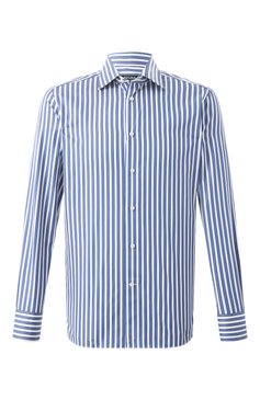 Мужская хлопковая рубашка ZEGNA темно-синего цвета, арт. 701526A7/9MS0JI | Фото 1 (Материал сплава: Проставлено; Материал внешний: Хлопок; Рукава: Длинные; Стили: Кэжуэл; Драгоценные камни: Проставлено; Длина (для топов): Стандартные; Рубашки М: Slim Fit; Воротник: Кент; Манжеты: На пуговицах; Принт: Полоска; Случай: Повседневный)