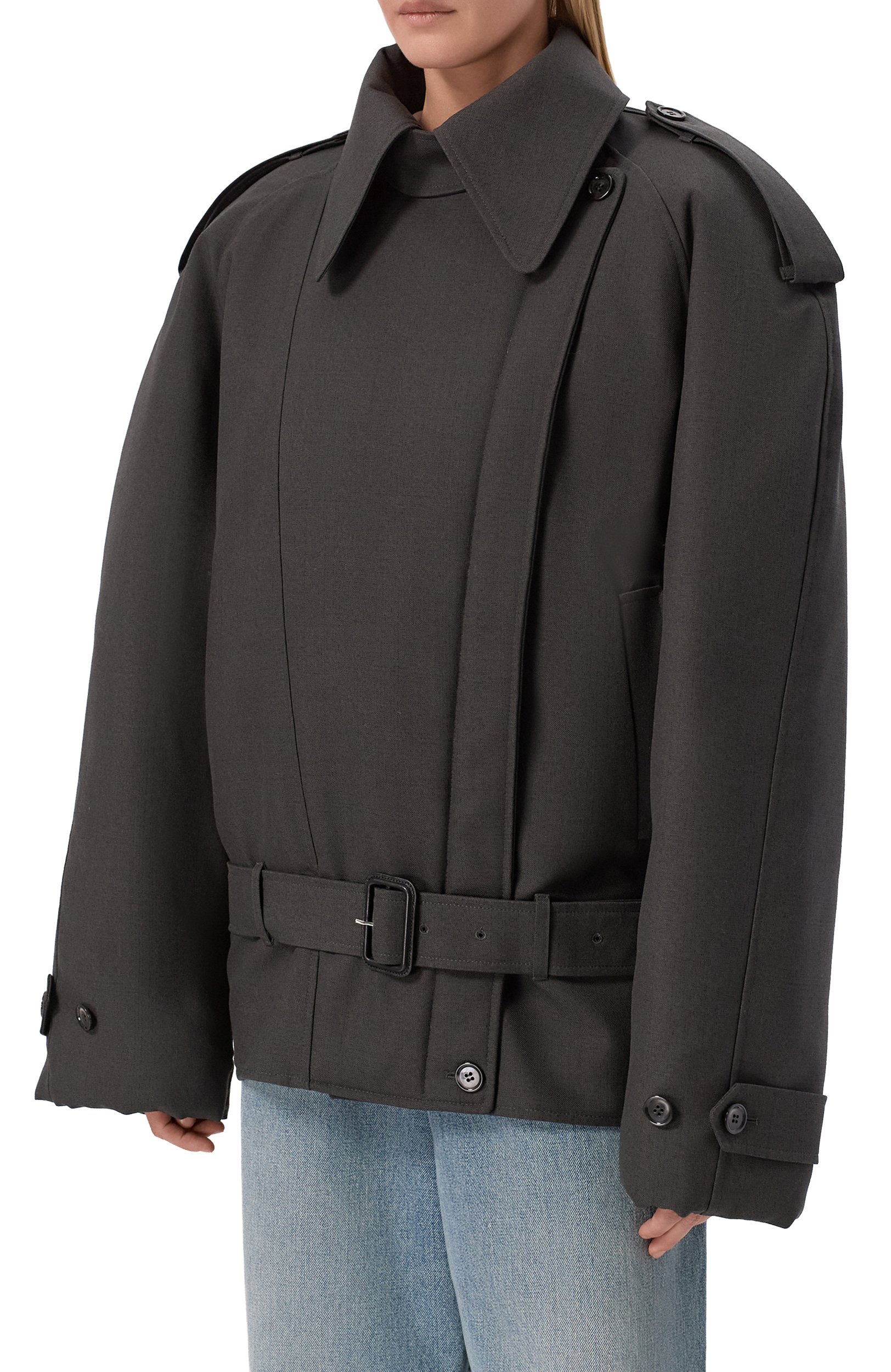 Шерстяное полупальто MUGLER серого цвета по цене 356000 руб., арт. 26F1MA02201039, фото 3 Шерстяное полупальто MUGLER, арт. 26F1MA02201039, фото 3