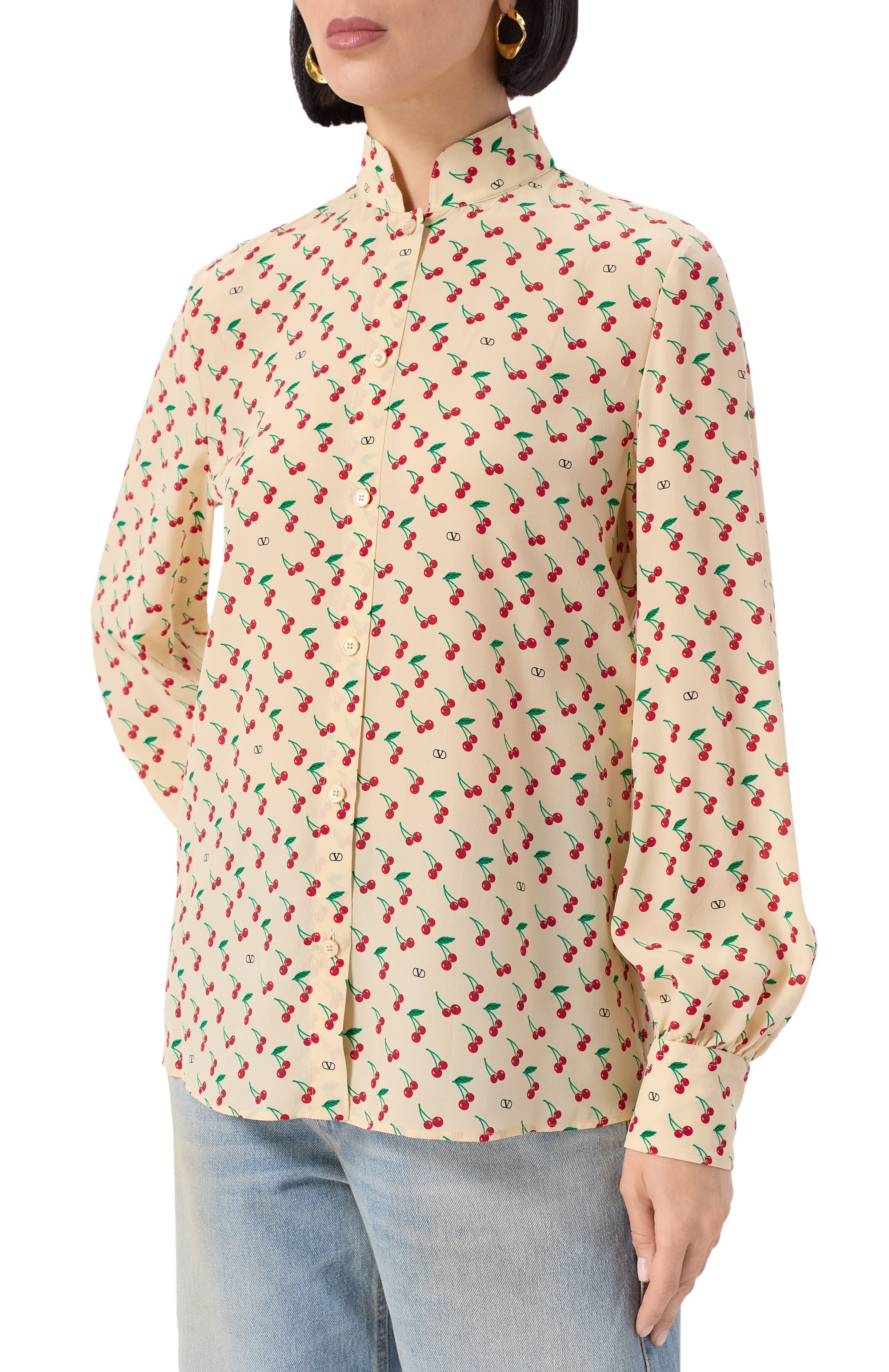 Шелковая рубашка VALENTINO кремового цвета по цене 271500 руб., арт. 7B3AB7U09M9, фото 3 Шелковая рубашка VALENTINO, арт. 7B3AB7U09M9, фото 3