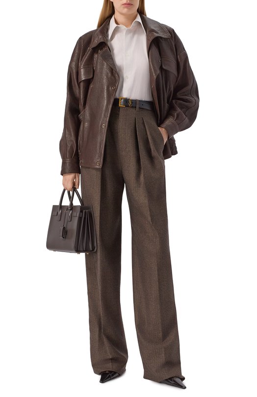 Шерстяные брюки Saint Laurent 824389/Y7K54 Коричневый  824389/Y7K54 Фото 2