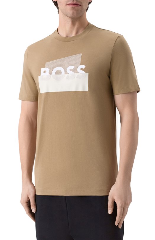 Хлопковая футболка BOSS 50555799 Бежевый  50555799 Фото 3