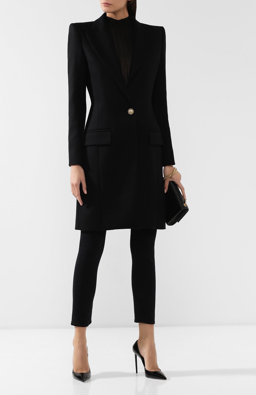 Шерстяное пальто BALMAIN черного цвета по цене 358000 руб., арт. SF18541/W031, фото 2 Шерстяное пальто BALMAIN, арт. SF18541/W031, фото 2