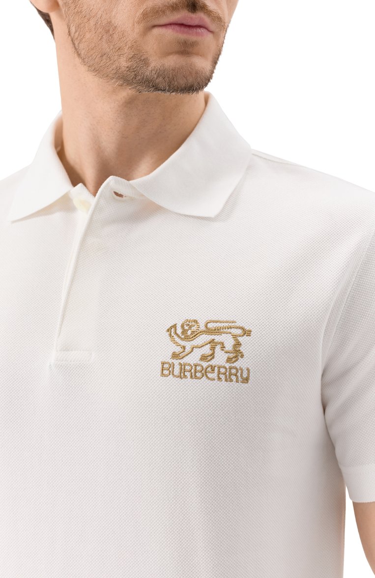 Мужское хлопковое поло BURBERRY белого цвета, арт. 8104858 | Фото 5 (Рукава: Короткие; Длина (для топов): Стандартные; Принт: Без принта; Застежка: Пуговицы; �Стили: Кэжуэл; Материал внешний: Хлопок; Мужское Кросс-КТ: Футболка-одежда; Автоматизация состава: Проставлено; Автоматизация ТО: Проставлено; Детали: Без декора)