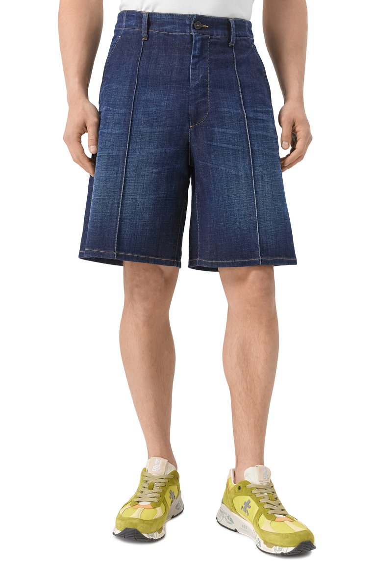 Мужские джинсовые шорты DSQUARED2 темно-синего цвета, арт. S74MU0871/S30664 | Фото 3 (Длина Шорты М: До колена; Материал внешний: Хлопок, Деним; Случай: Повседневный; Принт: Без принта; Кросс-КТ: Деним; Стили: Гранж; Детали: Без декора; Автоматизация ТО: Проставлено; Автоматизация состава: Проставлено)