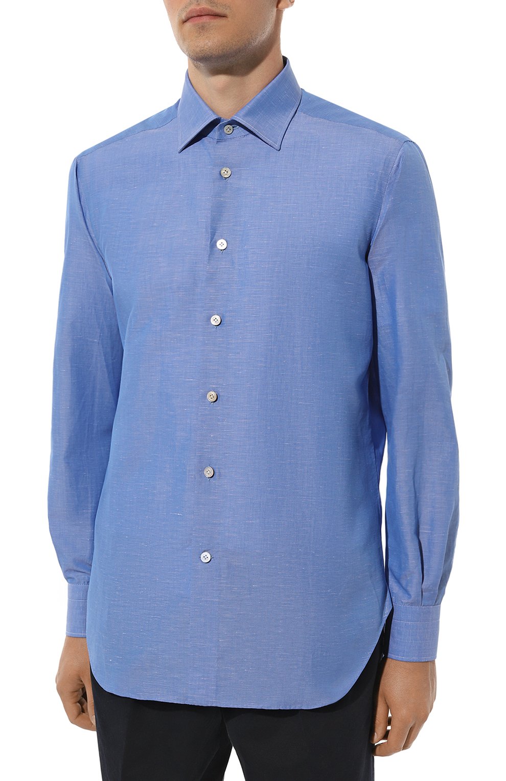 Сорочка из хлопка и льна KITON синего цвета по цене 87550 руб., арт. UCIH06609, фото 3 Сорочка из хлопка и льна KITON, арт. UCIH06609, фото 3