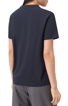 Женская хлопковая футболка MSGM синего цвета, арт. 3841MDM130/257097 | Фото 4 (Материал внешний: Хлопок; Длина (для топов): Стандартные; Материал сплава: Проставлено; Рукава: Короткие; Драгоценные камни: Проставлено; Принт: С принтом; Стили: Кэжуэл; Женское Кросс-КТ: Футболка-одежда)
