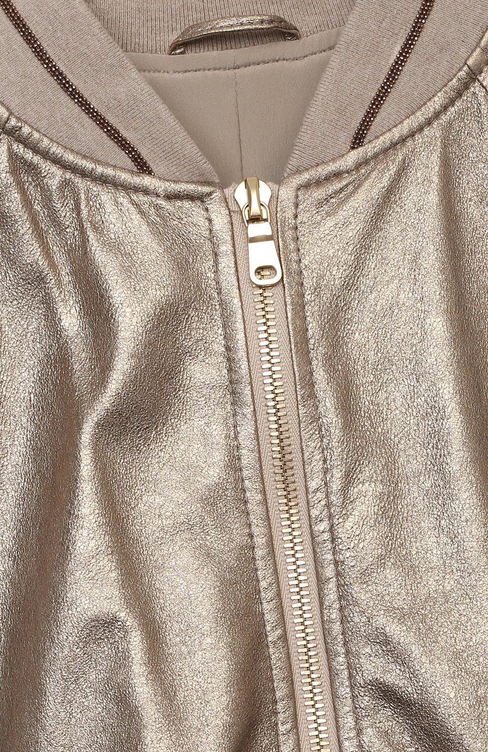 Кожаный бомбер BRUNELLO CUCINELLI золотого цвета по цене 209000 руб., арт. B0PELY620B, фото 3 Кожаный бомбер BRUNELLO CUCINELLI, арт. B0PELY620B, фото 3