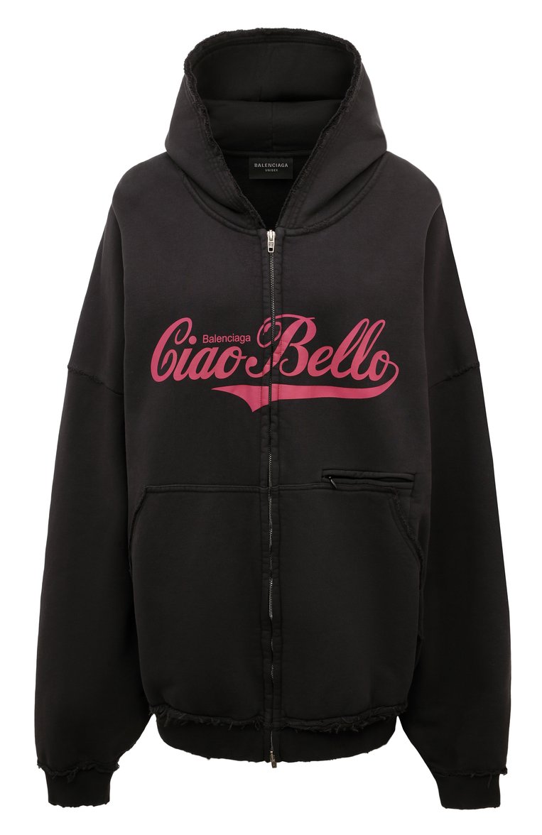 Женский хлопковая толстовка BALENCIAGA черного цвета, арт. 808227/TRVH4 | Фото 1 (Рукава: Длинные; Драгоценные камни: Проставлено; Длина (для топов): Стандартные; Материал сплава: Проставлено; Стили: Минимализм; Материал внешний: Хлопок)