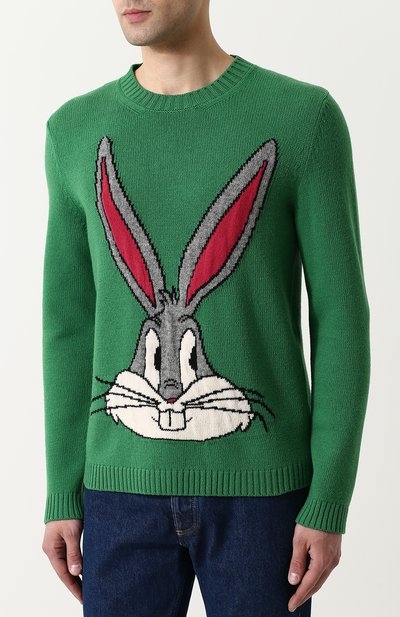 Шерстяной джемпер с принтом GUCCI зеленого цвета по цене 79950 руб., арт. 519445/X9S82, фото 3 Шерстяной джемпер с принтом GUCCI, арт. 519445/X9S82, фото 3