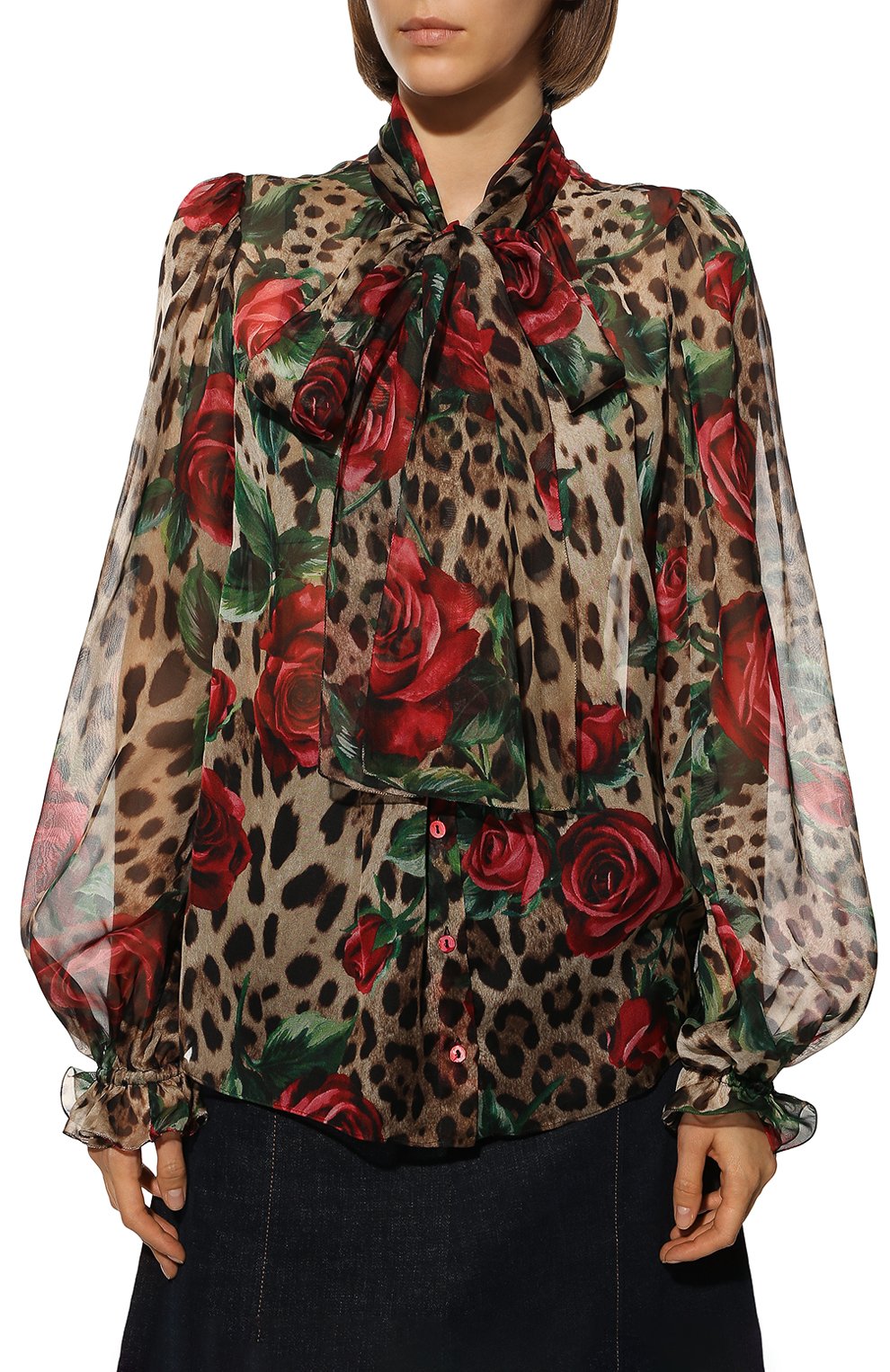 Шелковая блузка DOLCE & GABBANA леопардового цвета по цене 105500 руб., арт. F5L07T/HS1Z0/0UTLET AW22-23, фото 3 Шелковая блузка DOLCE & GABBANA, арт. F5L07T/HS1Z0/0UTLET AW22-23, фото 3