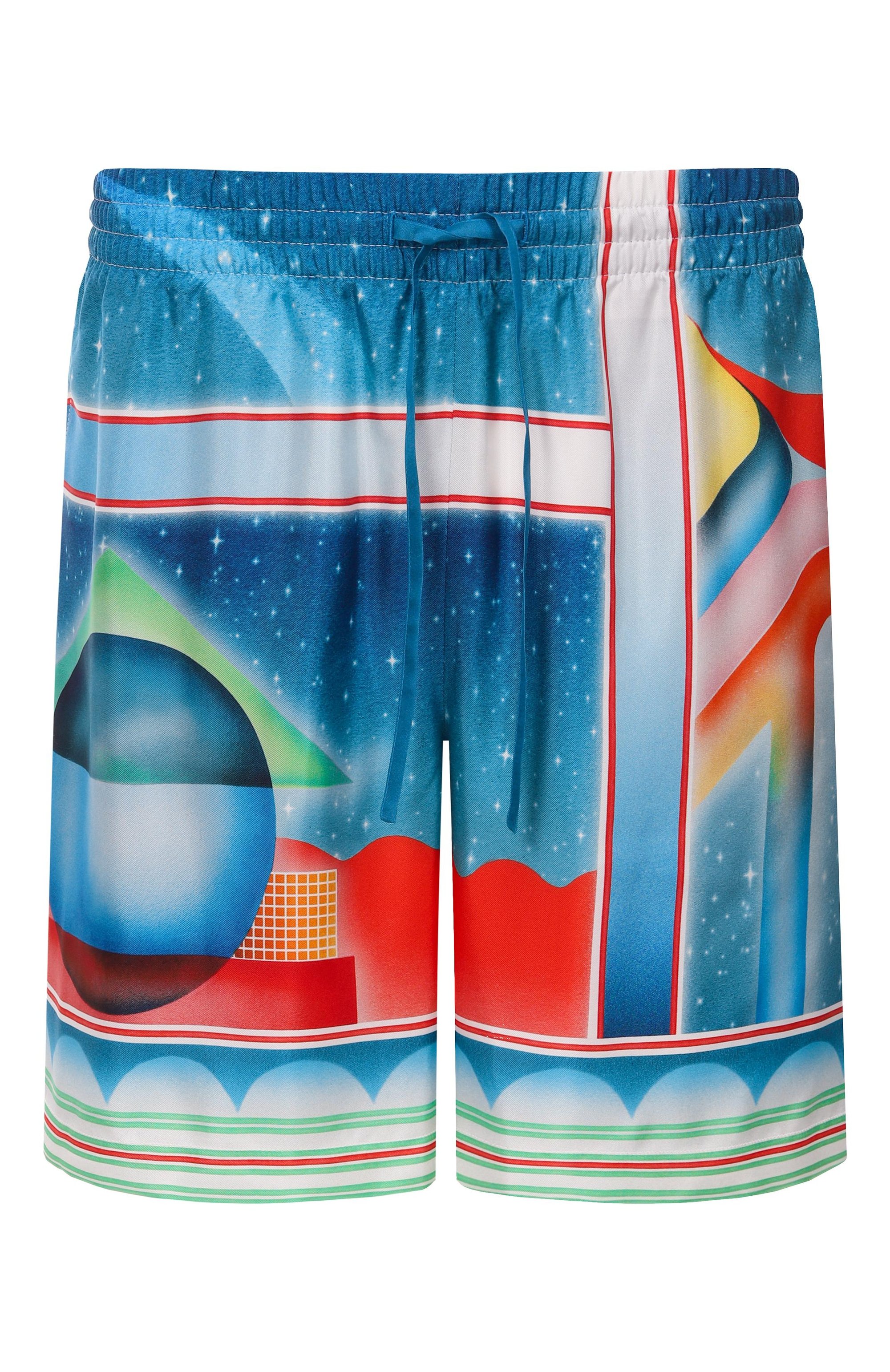 Шелковые шорты CASABLANCA синего цвета по цене 96550 руб., арт. MPF25-TR-012-07, фото 1 Шелковые шорты CASABLANCA, арт. MPF25-TR-012-07, фото 1