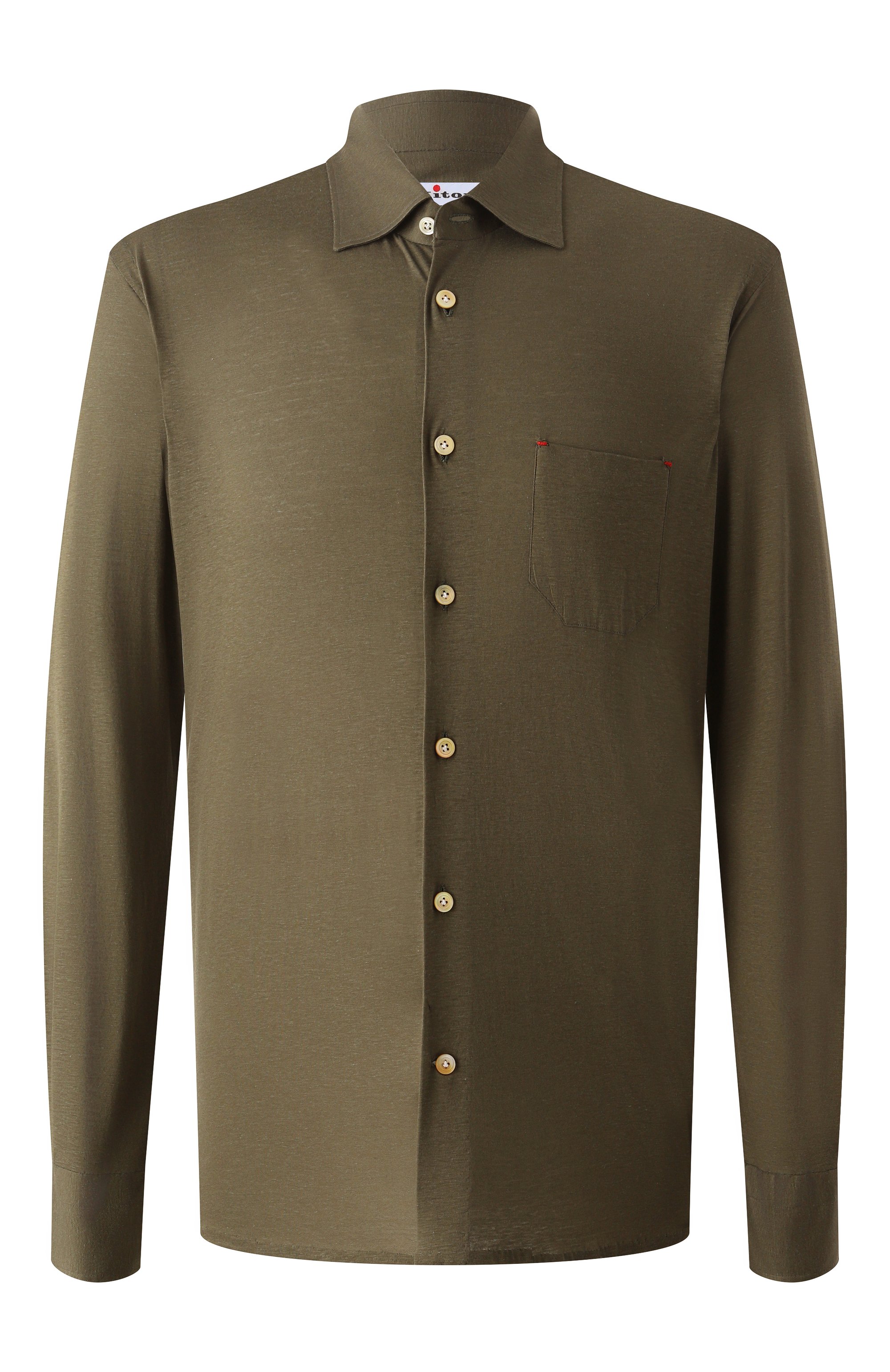 Рубашка из лиоцелла и хлопка KITON хаки цвета по цене 108000 руб., арт. UMCNERH0924208, фото 1 Рубашка из лиоцелла и хлопка KITON, арт. UMCNERH0924208, фото 1