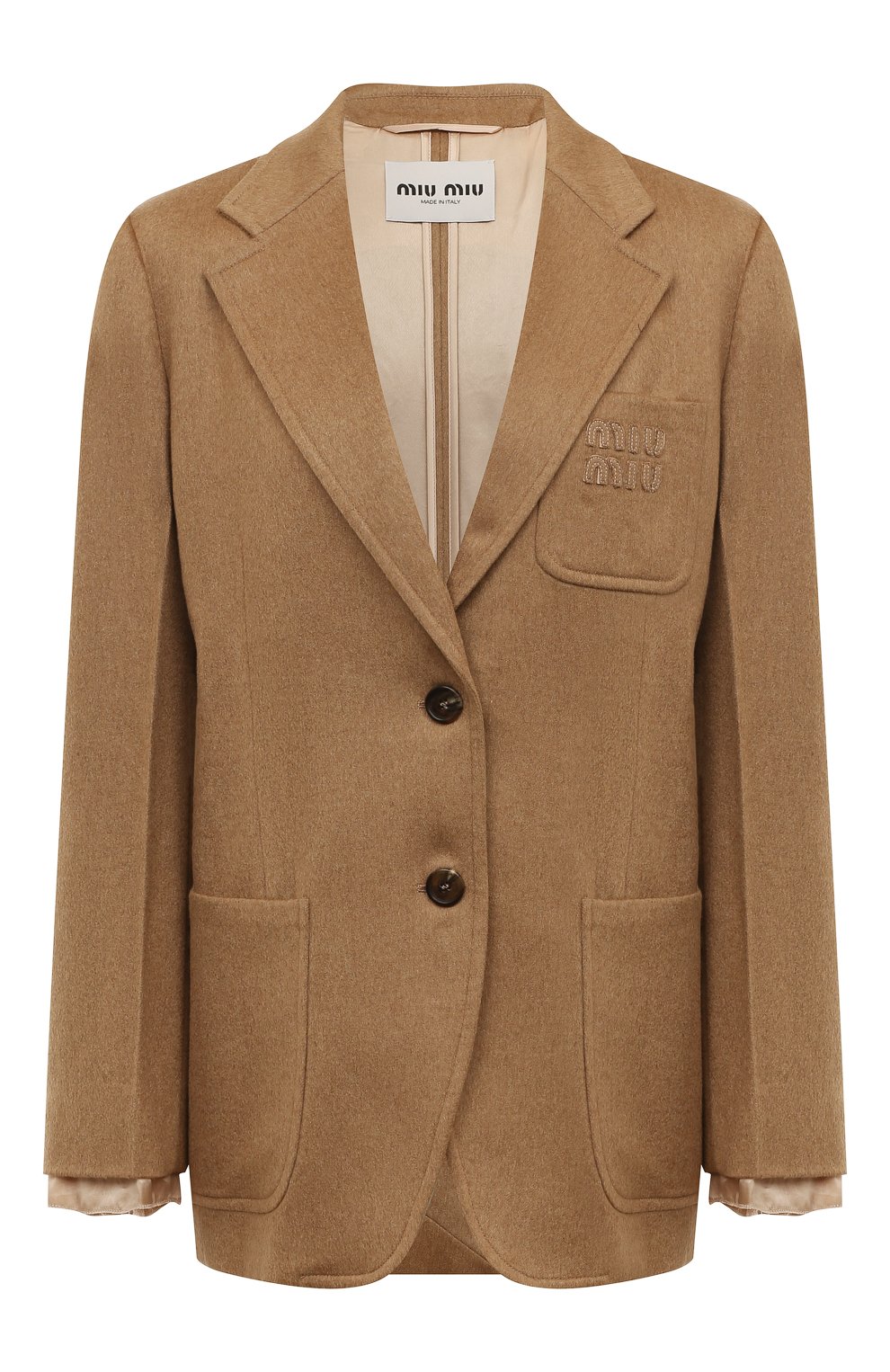 Шерстяной жакет MIU MIU бежевого цвета по цене 335000 руб., арт. MH1769-165-F0040, фото 1 Шерстяной жакет MIU MIU, арт. MH1769-165-F0040, фото 1