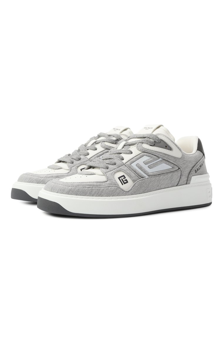 Мужские комбинированные кеды b-court skate BALMAIN серого цвета, арт. EM1VI378/TFJM | Фото 1 (Материал внутренний: Текстиль; Материал внешний: Текстиль; Подошва: Массивная; Материал утеплителя: Без утеплителя; Стили: Классический; Кросс-КТ: Низкие)