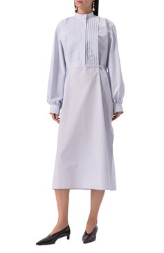 Женское хлопковое платье JIL SANDER голубого цвета, арт. J04CT0108-J45178 | Фото 3 (Длина Ж (юбки, платья, шорты): Миди; Материал внешний: Хлопок; Рукава: Длинные; Женское Кросс-КТ: Платье-одежда; Случай: Повседневный; Стили: Кэжуэл)